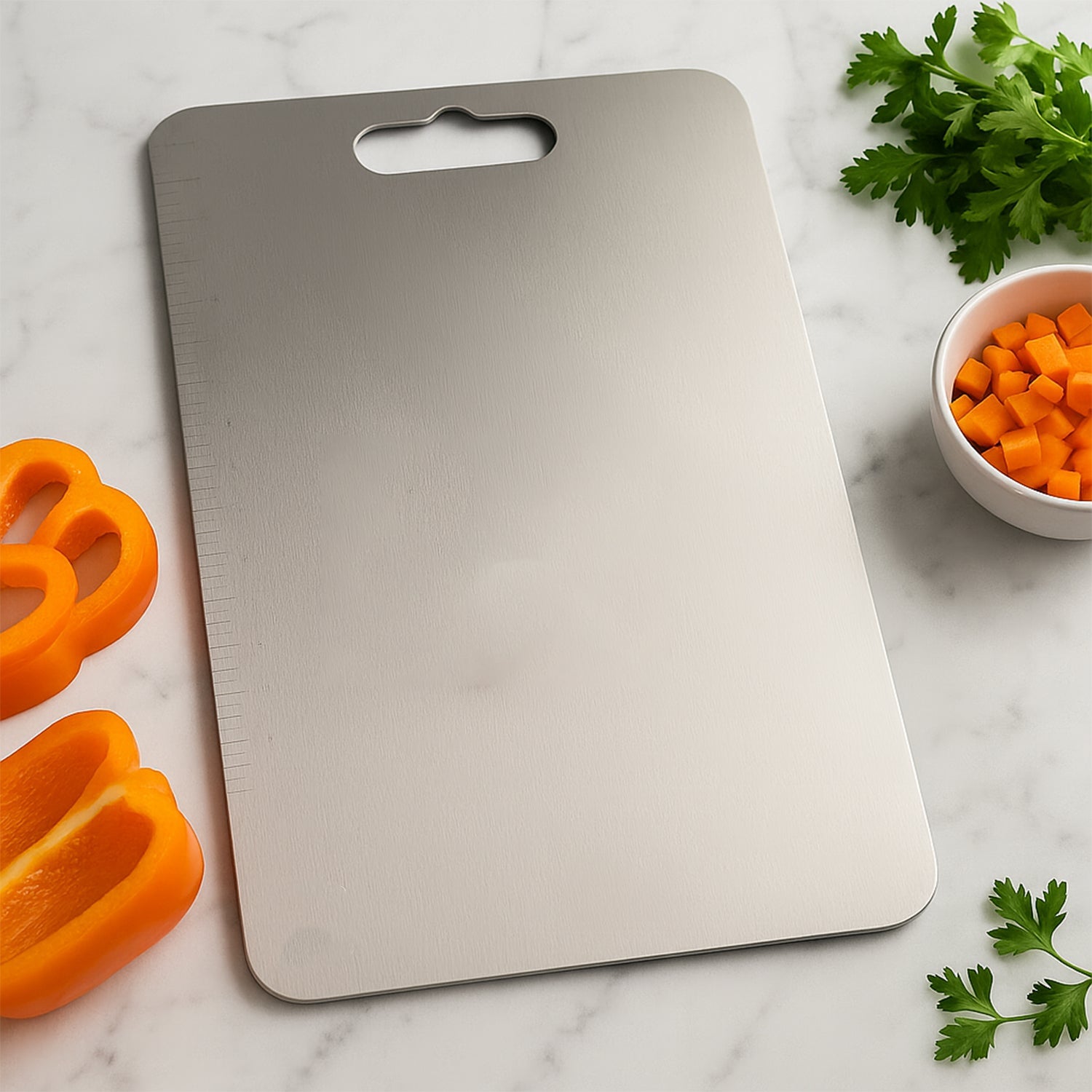 Stainless Steel Vegetable & Fruit Cutting Chopping Board (31×20 Cm / 1 Pc) Stainless Steel Vegetable & Fruit Cutting Chopping Board (31×20 Cm / 1 Pc)